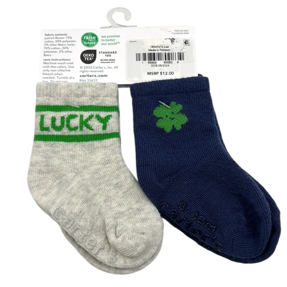 Carter's 2-Pack Lucky / Clover Baby Socks Size 3 - 12 Months